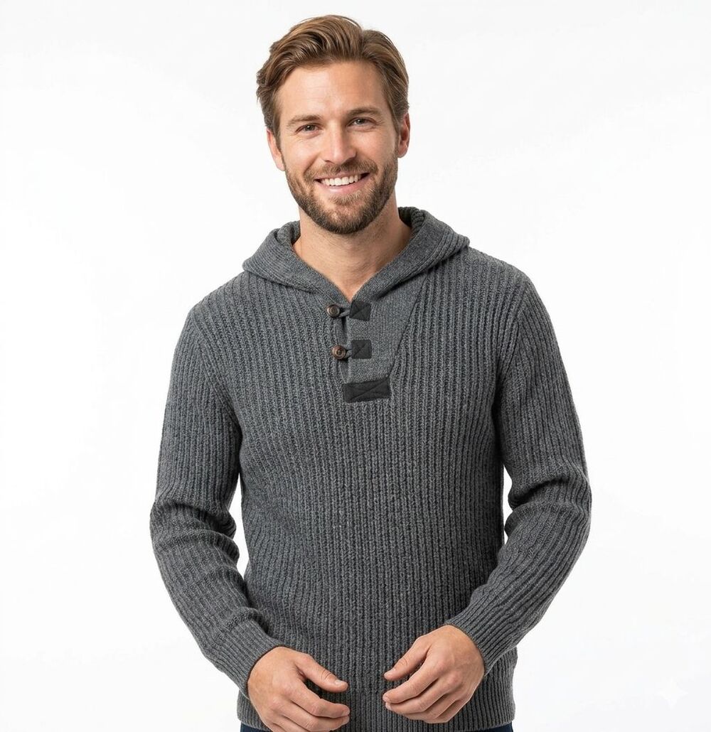 Duluth Trading Co Infantry Sweater 2XL Tall Gray Cotton Wool Button Neck